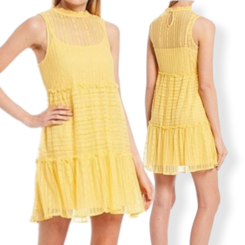 Coco + Jaimeson🔸️Sleeveless Lace Tiered Swing Dress, Color: Dusty Gold, Size L